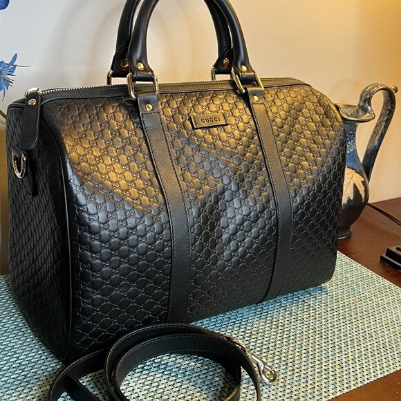 Gucci Micro Guccissima 2WAY Boston Bag Handbag Leather Black - Picture 2 of 16